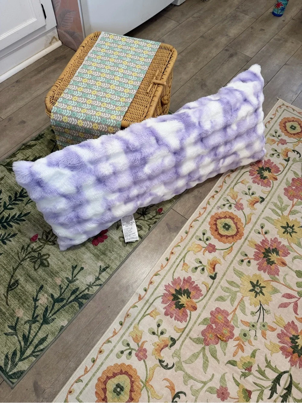 New Large Girl’s Tie Dye Furry Plush Body Pillow Purple White Pillow 16x36”
